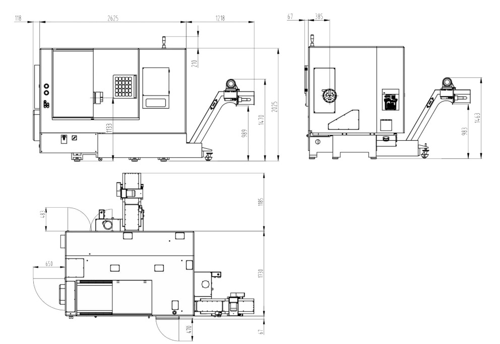 HTB50Y SLANT BED CNC TIRO LAYOUT da máquina 1025