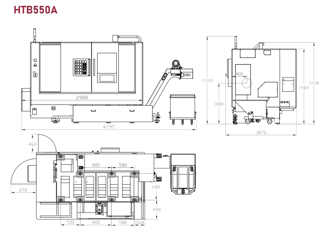 HTB550A SLANT BED CNC TIRO LAYOUT da máquina 1020